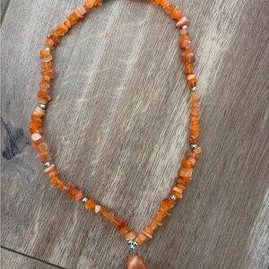 Carnelian Chip Bead Necklace with Pendant - Orange Women’s Necklace